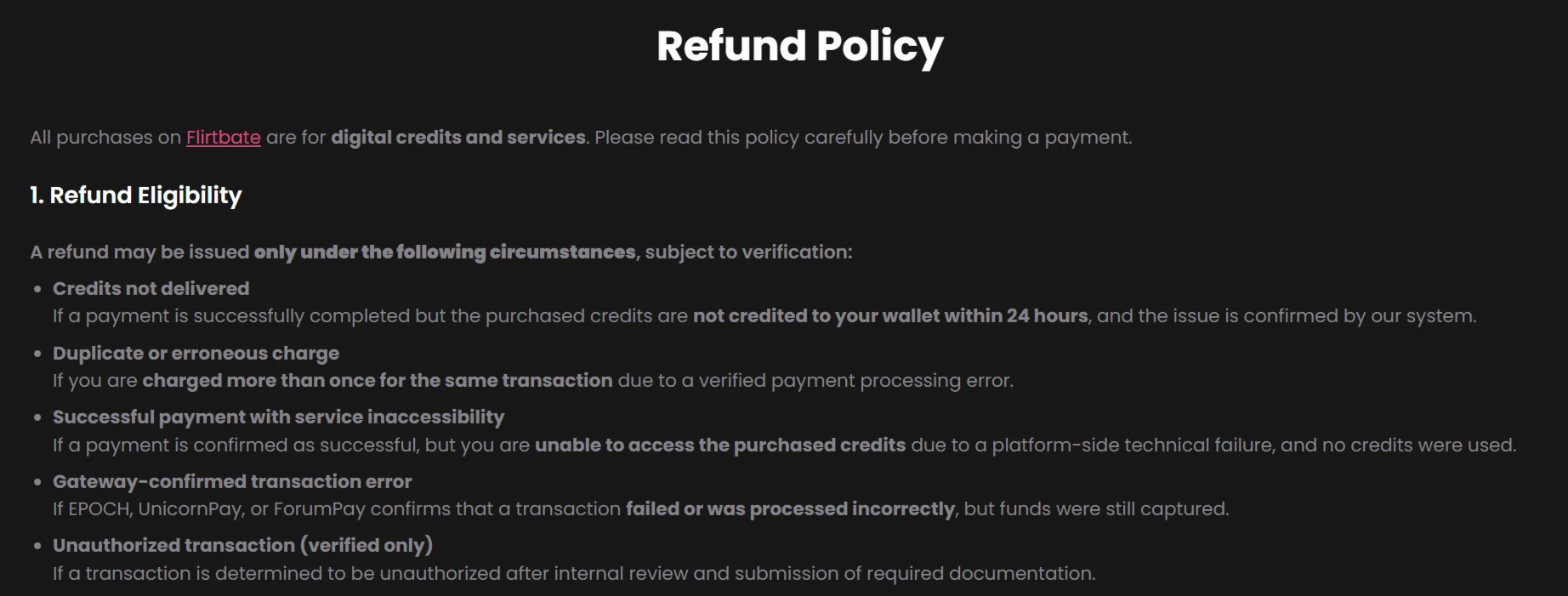 Flirtbate Refund Policy