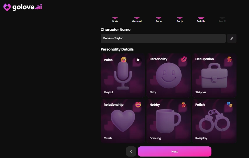 Golove AI - AI Girlfriend Personality Details