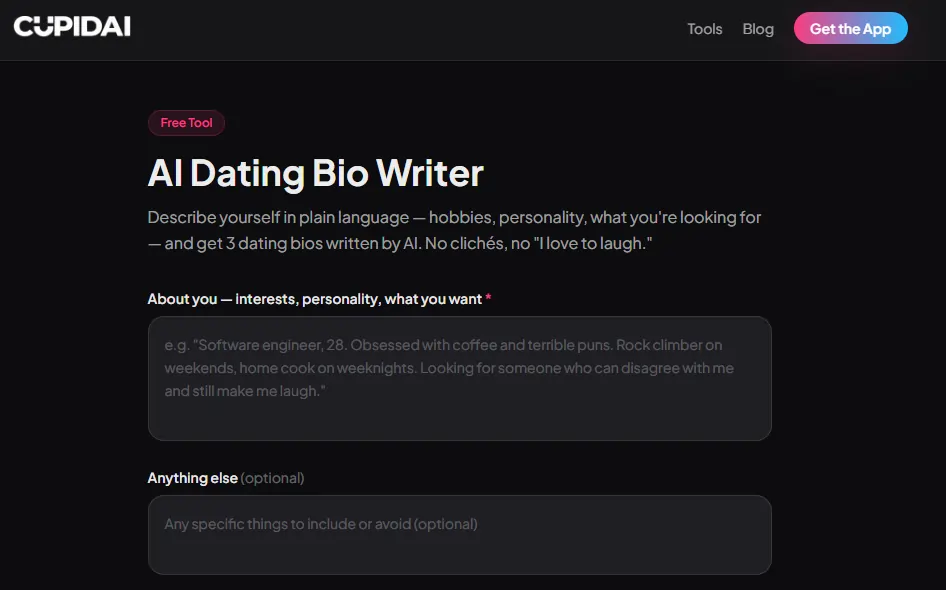 Cupid AI Dating Bio Writer