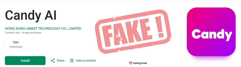 Fake Candy AI App on Google Play Store