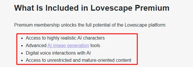 Lovescape AI Premium Features