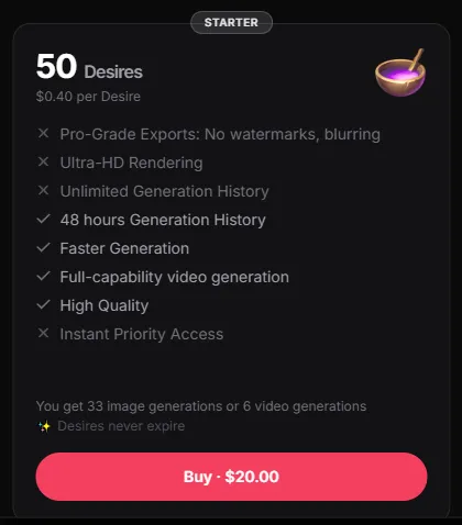 NudeAI.fun - Starter Pricing Plan