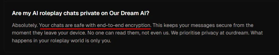 OurDream AI Chat Privacy in FAQ