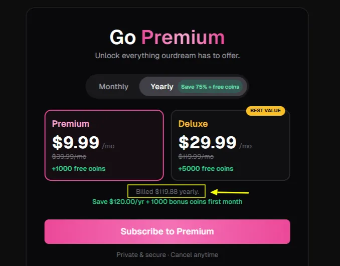 OurDream AI - Yearly Pricing Plan
