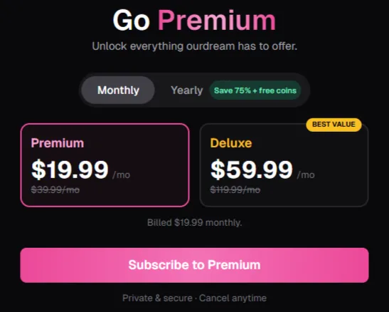 Ourdream AI Pricing Plan