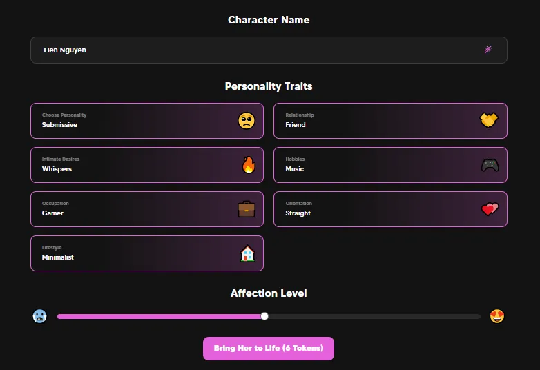 Choose Sauci AI Character Personality