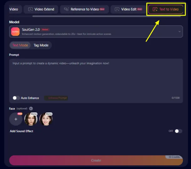 SoulGen AI - Video Generation of Text to Video Feature