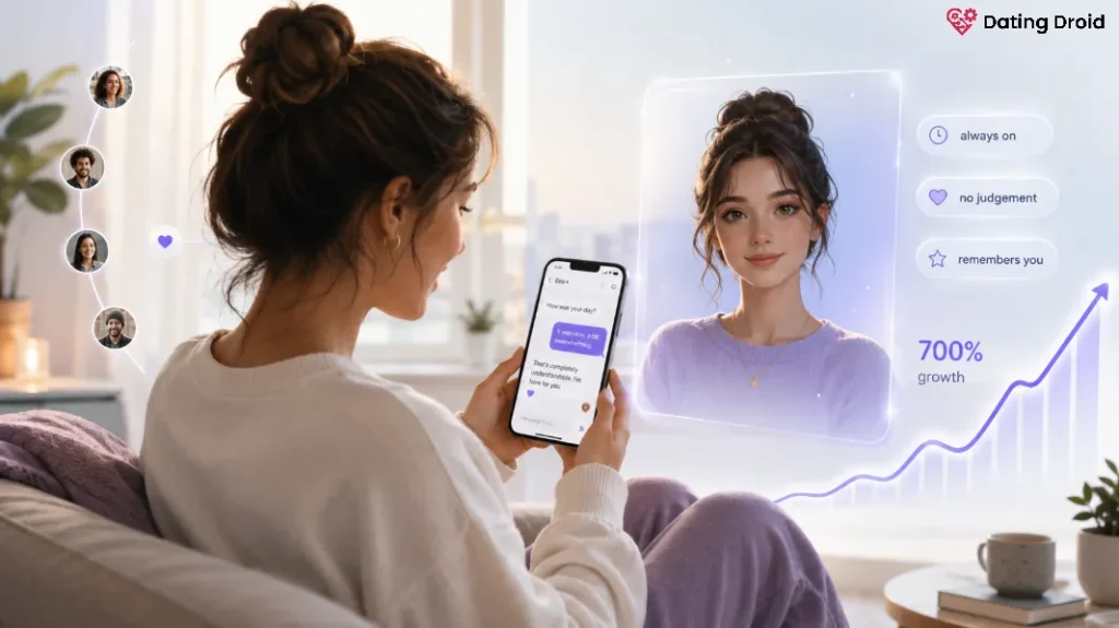 Woman Chatting with AI Companion