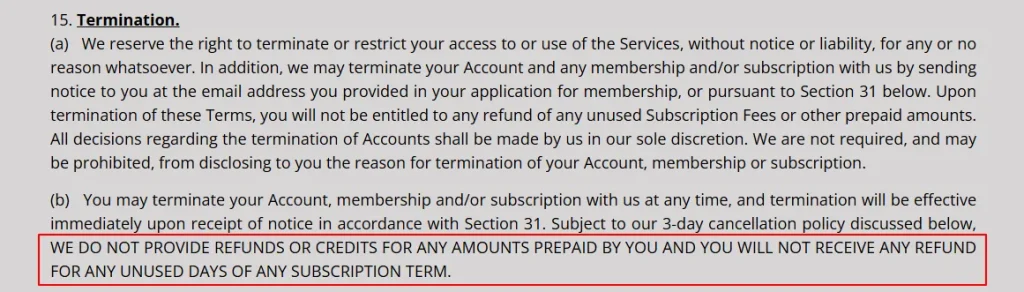 AdultFriendFinder - Refund Policy in Terms
