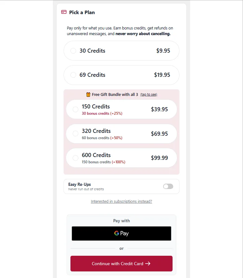 Fling Pricing Plan